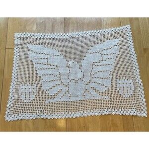 Crochet Eagle Doily/Table Mat/Runner/Wall hanging 24”x18”  Boho Cottagecore VTG